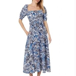 Lilly Pulitzer Mylie Short Sleeve Linen Dress Low Tide Navy Pandarama Size